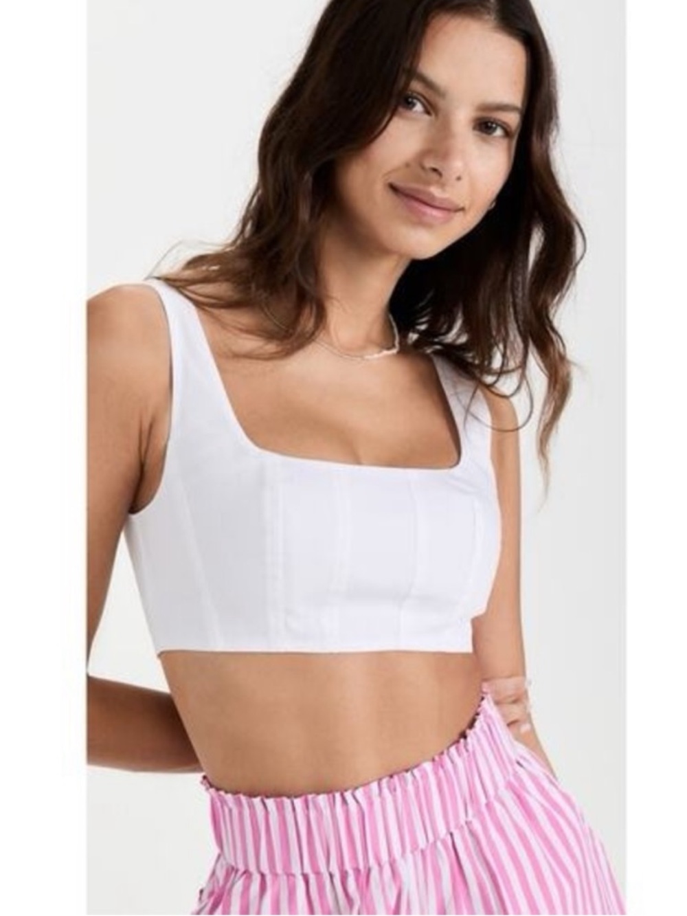 staud cropped wells tank in white 
White Square-Neck Crop Tank Top - Women Sz 10